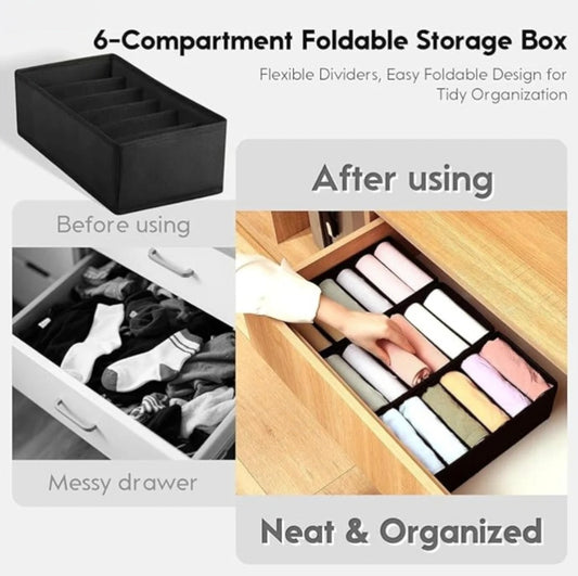 6 Compartment Foldable Clothes Organizer | Wardrobe Storage Box | 1 PC